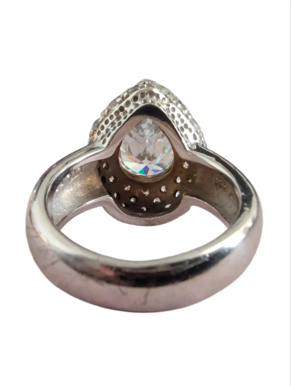UTC Ultimate Trading Co 925 Sterling Silver Pear Cut CZ Double Halo Ring Sz 6